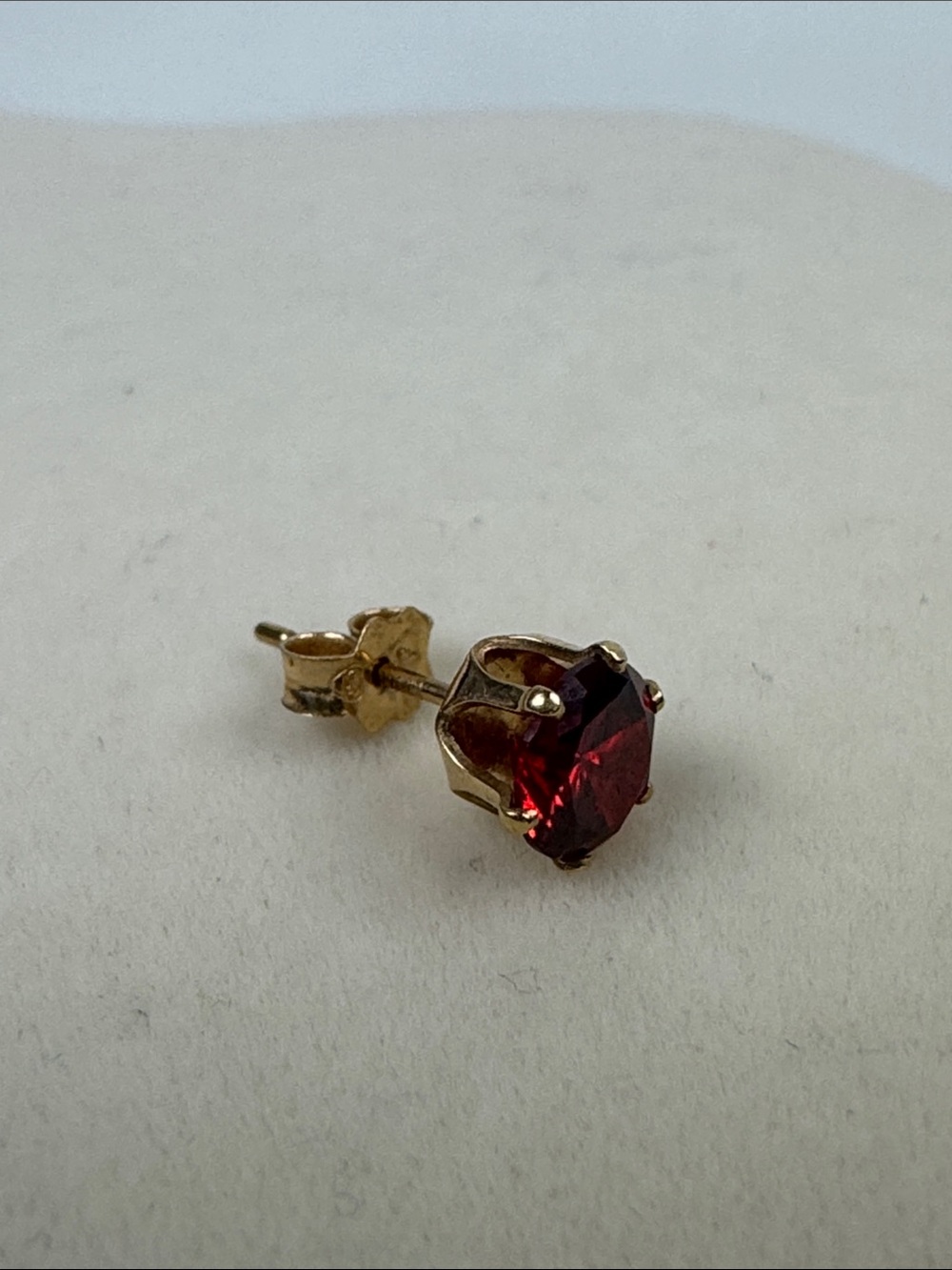 14K Gold Red Gem Stud Earring Single Earring